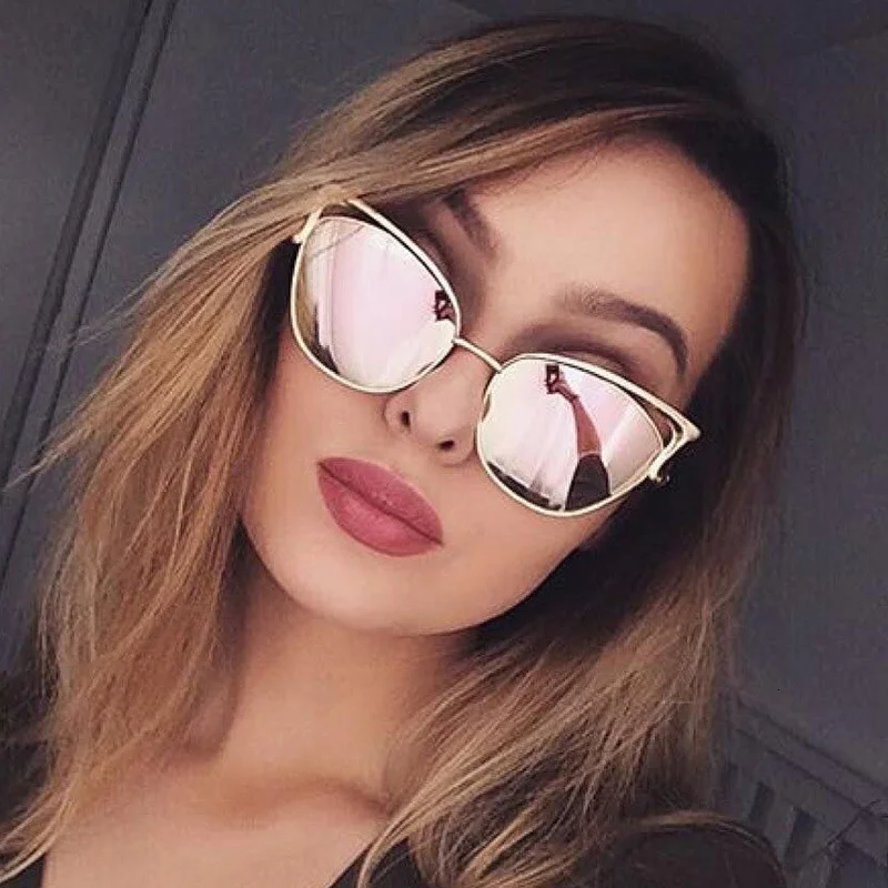 

LONSY Sexy Cat Eye Sunglasses Women Brand Design Metal Frame Mirror Rose Gold Sun Glasses Female UV400 Retro De Sol Gafas