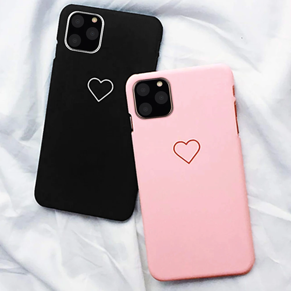 LAPOPNUT Cute Lovely Heart Black Pink Shockproof Phone Case for IPhone 11 Pro XS MAX XR 8 7 6 6s 5 5s SE Hard Protective Cover |