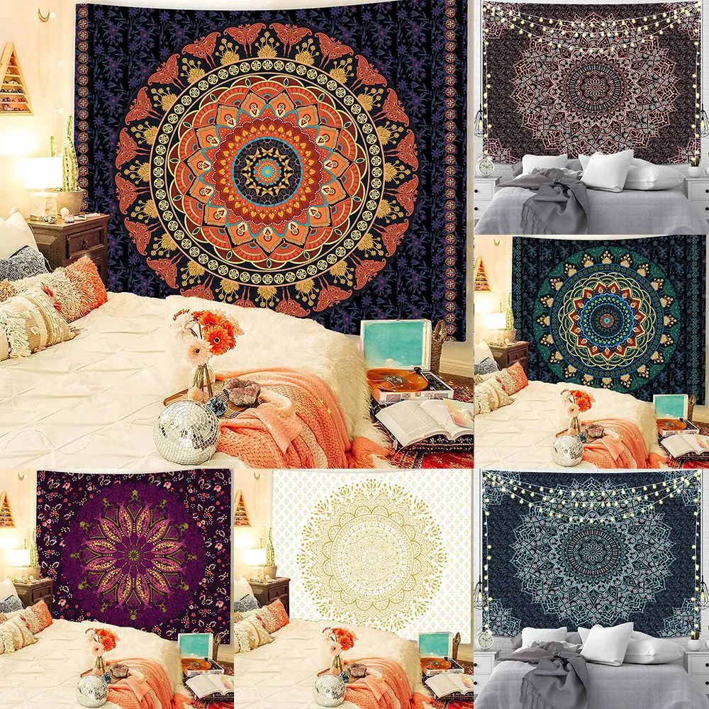 

Boho Mandala Tapestry Wall Hanging Dorm Decor Room Bedspread Polyester Biki Wall Tapestry Blanket Bohemian Psychedelic Tapestry