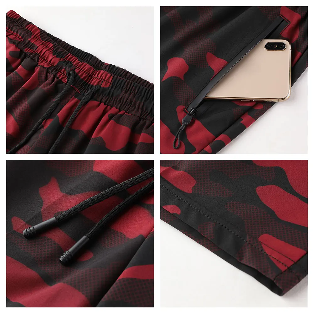 Summer Men's Shorts Quick-Drying and Breathable Sports Shorts Camouflage Drawstring Zipper Pocket Fitness Gym Running Shorts