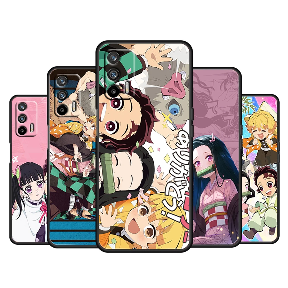 

Japanese anime Demon Slayer For OPPO Realme Q3 Q2 V15 V3 X50 X7 X3 X2 XT Pro Carnival Superzoom 5G Silicone Black Phone Case