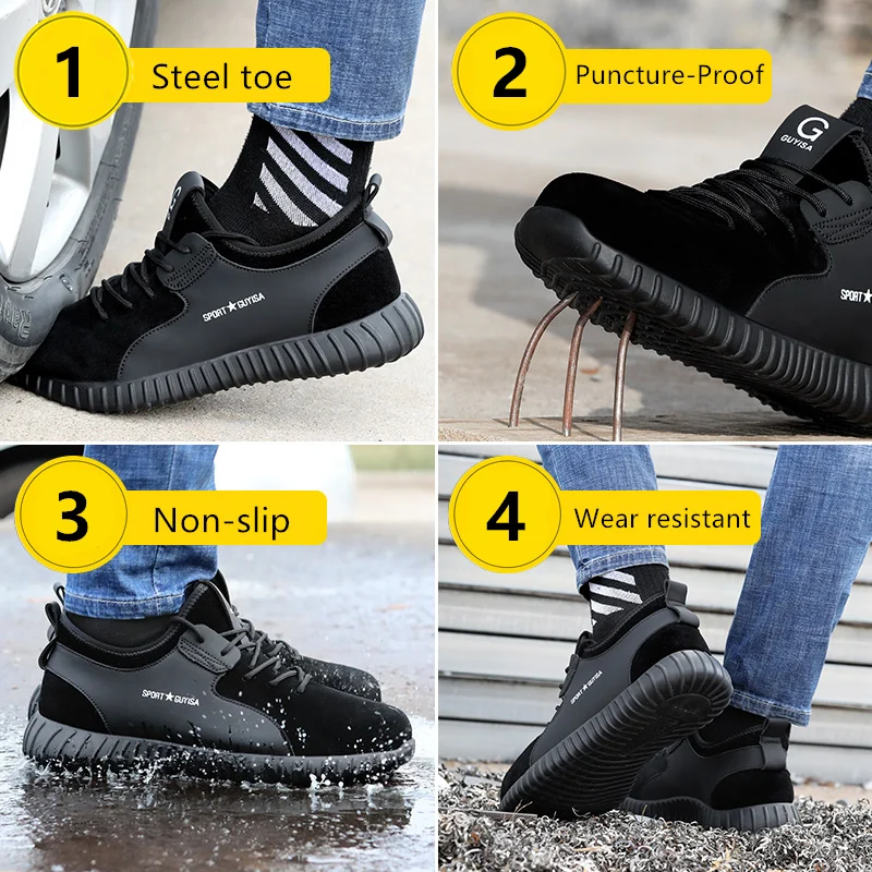 

Men's Steel Toe Cap Work Safety Shoes Lightweight Breathable Outdoor Sneakers Puncture-Proof Boots Indestructible Shoes for Men