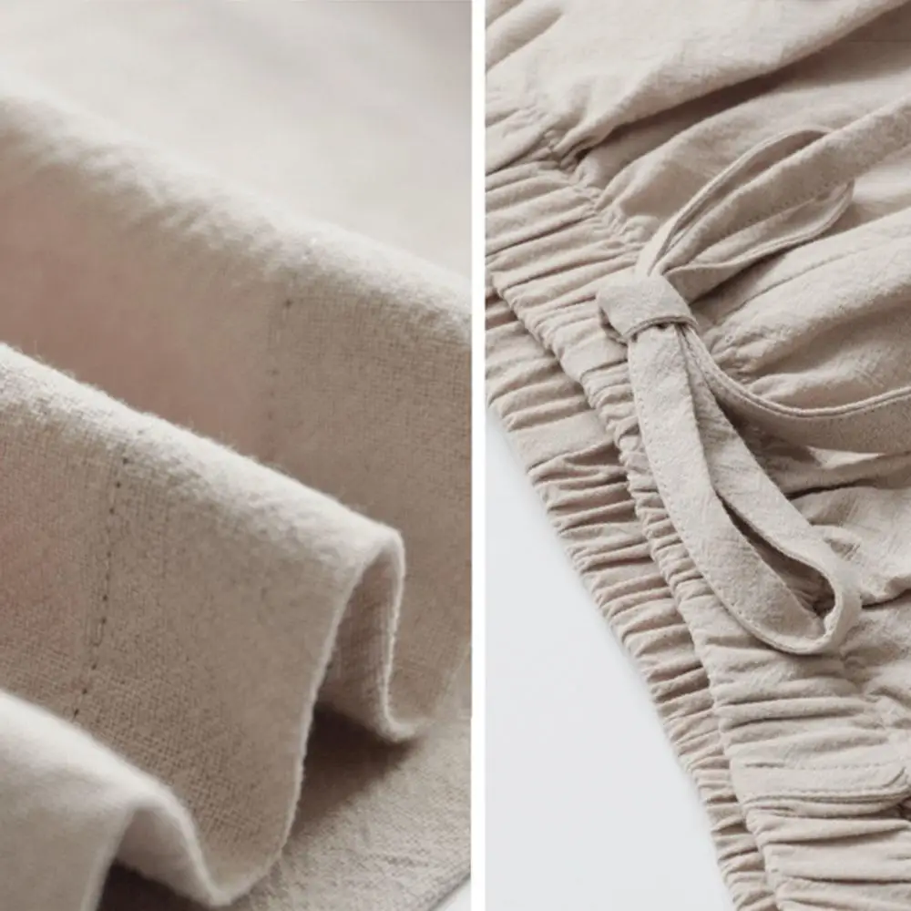 

Summer Shorts Women Solid Color Female Drawstring High Waist Loose Cotton Linen Shorts Streetwear 2021