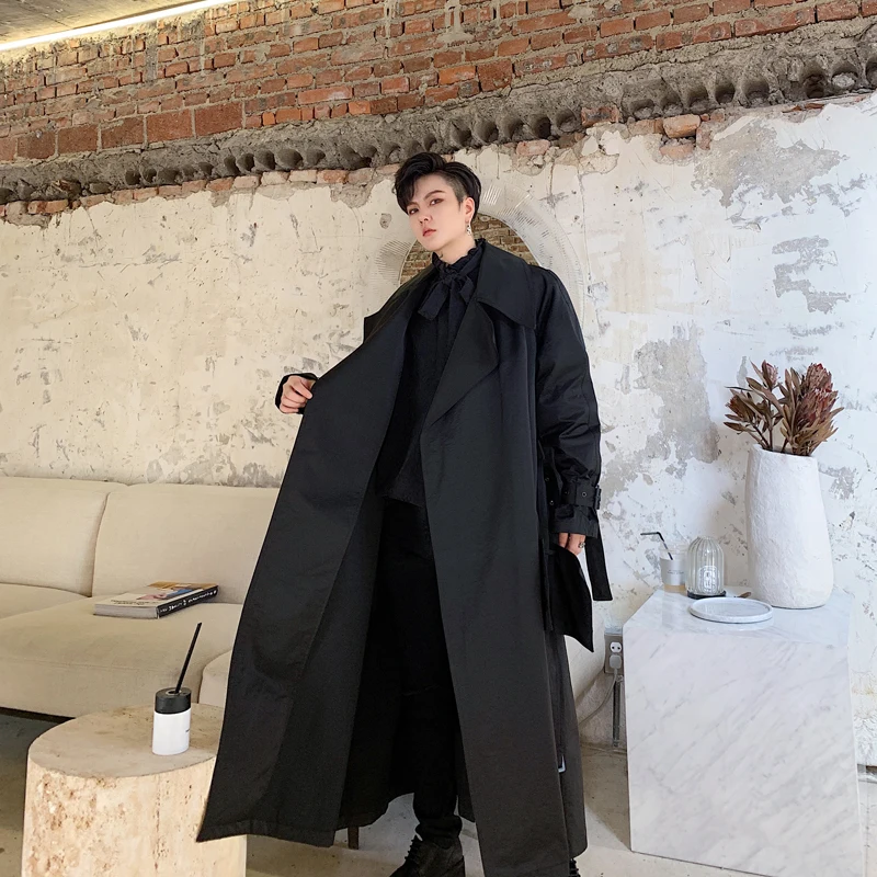 Мужской винтажный Тренч Свободный Повседневный длинный с карманами и поясом