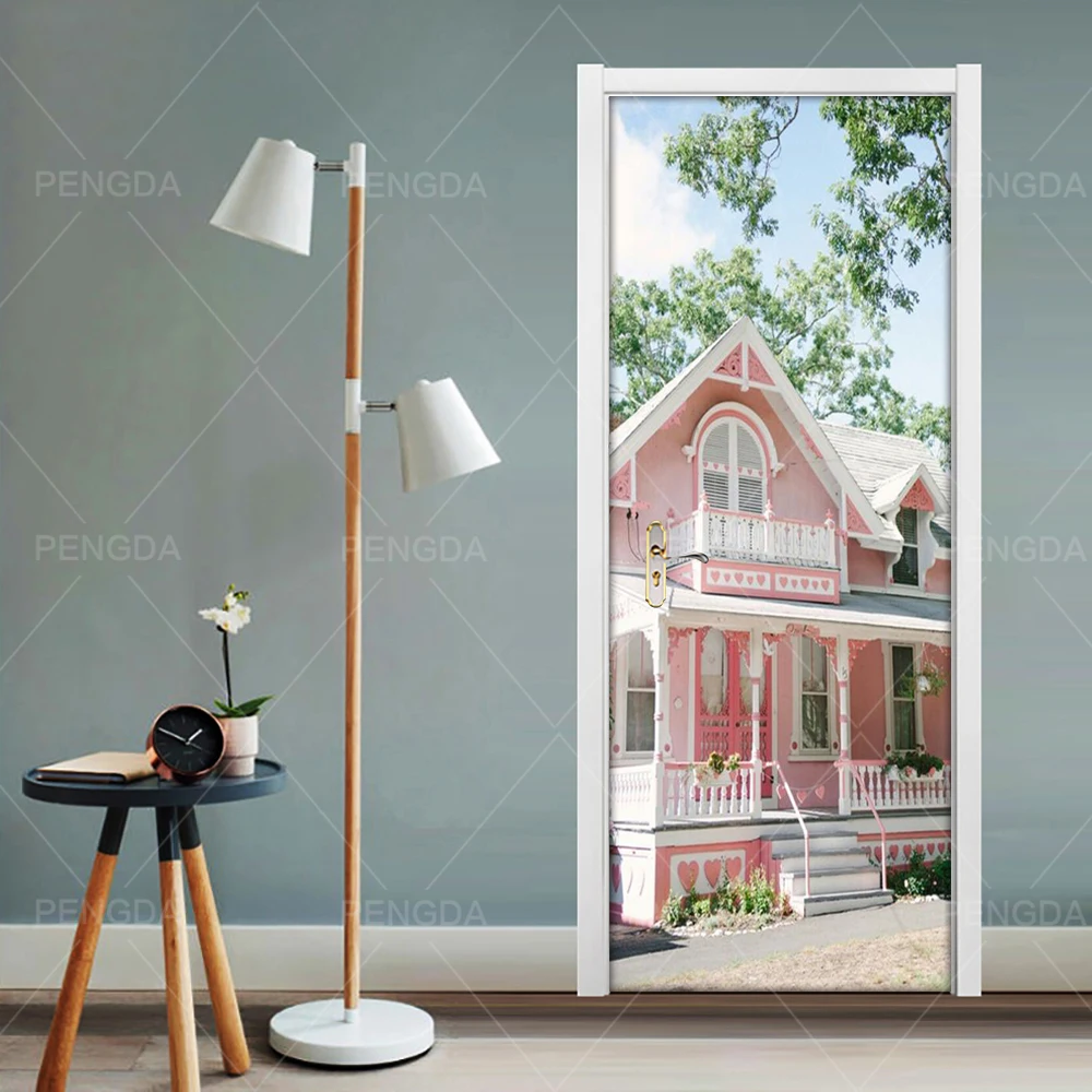 

Креативные декоративные наклейки на дверь, вилла, здание, розовый принт, самоклеящиеся водонепроницаемые 3D росписи, декоративные наклейки ...