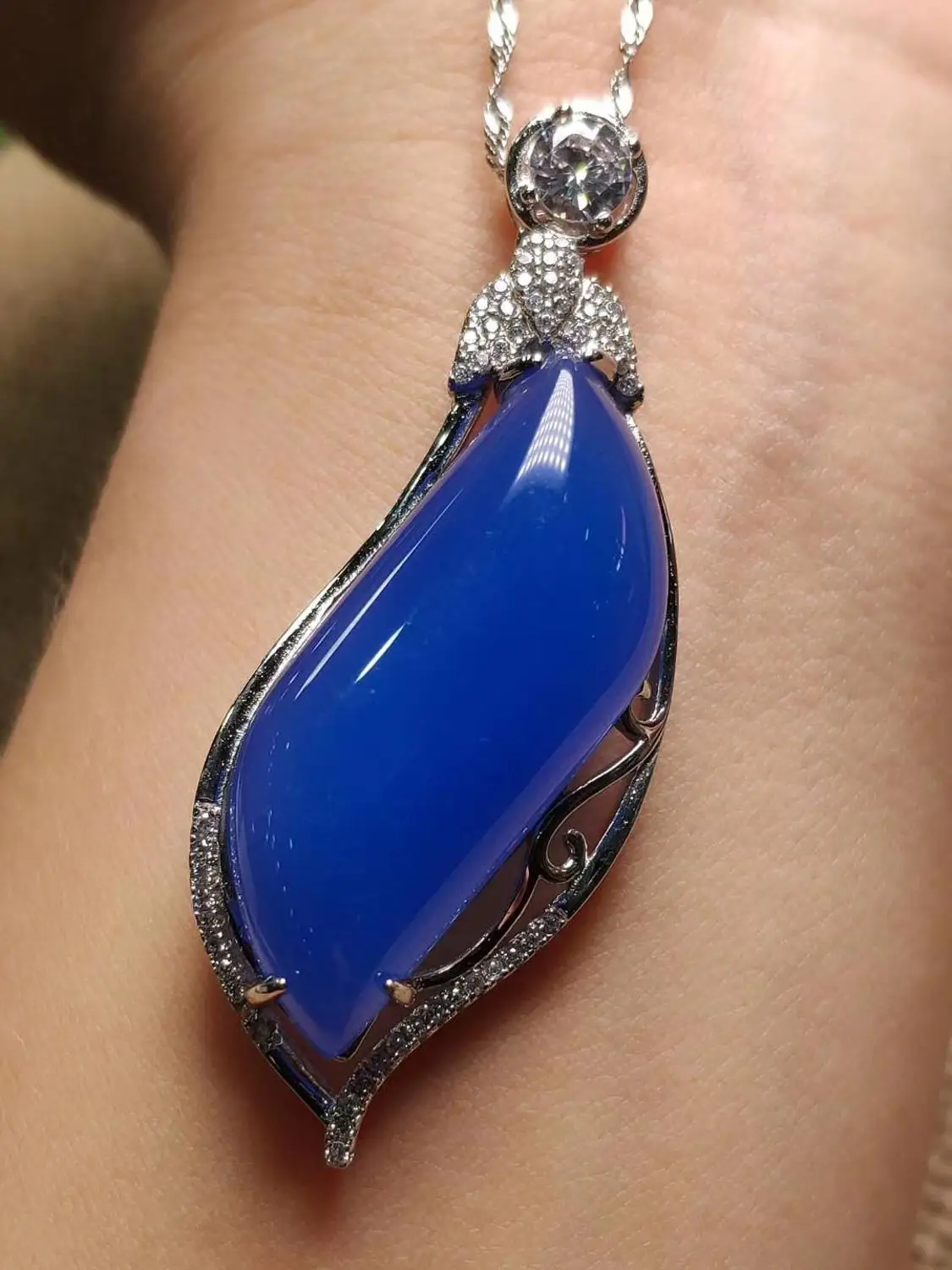 925 Silver Natural Blue Jade Agate Liu Pendant Women Send Friends To Bring Their Own | Украшения и аксессуары