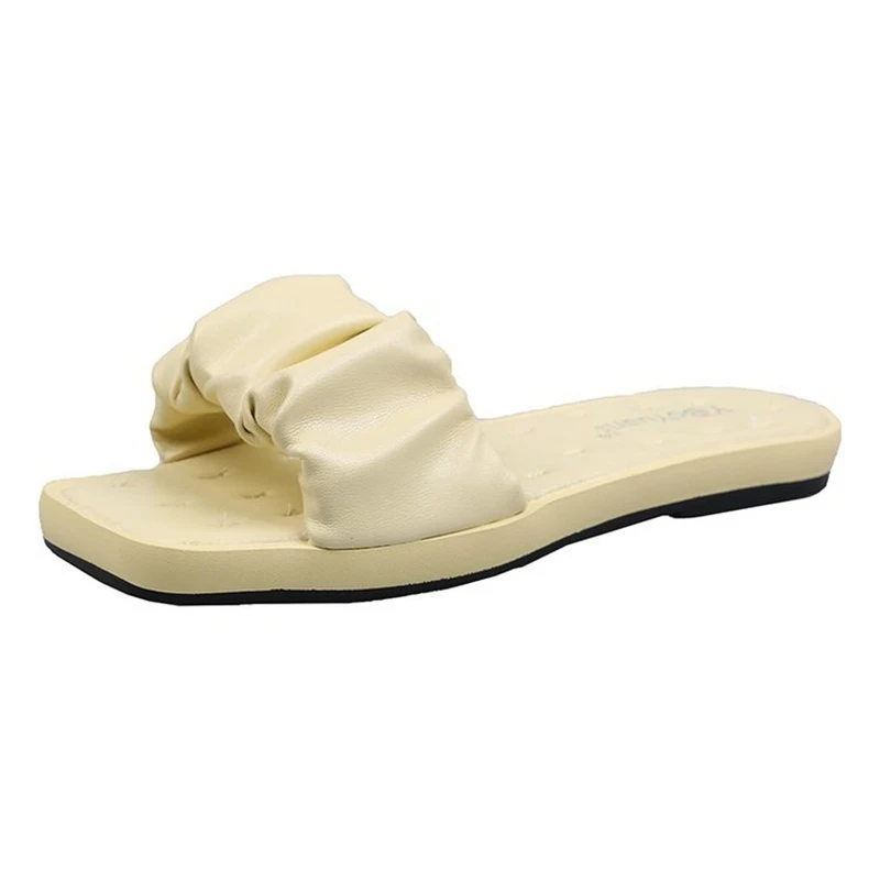 

Female Shoes Slippers Soft Rubber Flip Flops Slides Platform 2021 Comfort Hawaiian Flat Summer Rome Pleated PU Basic Shoes Wome