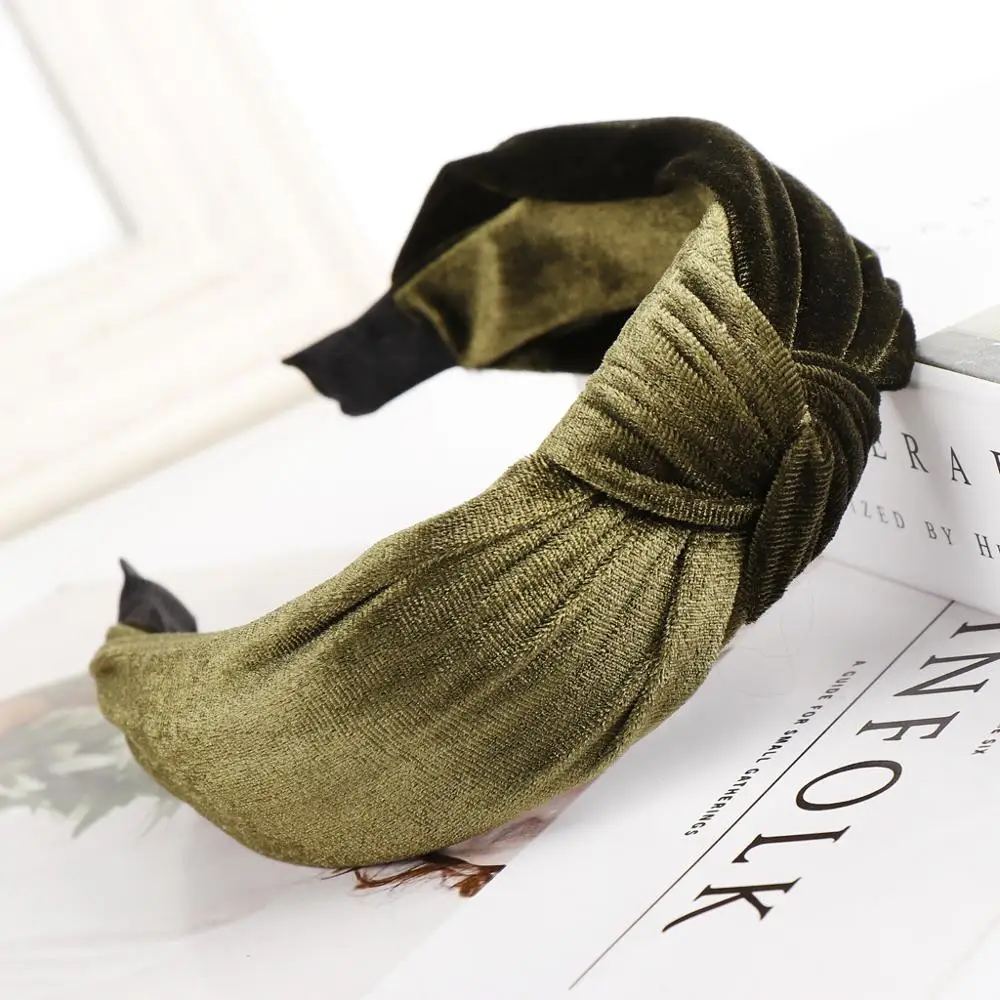 Повязка для волос бархатная Женская модный широкий ободок с узлом простой