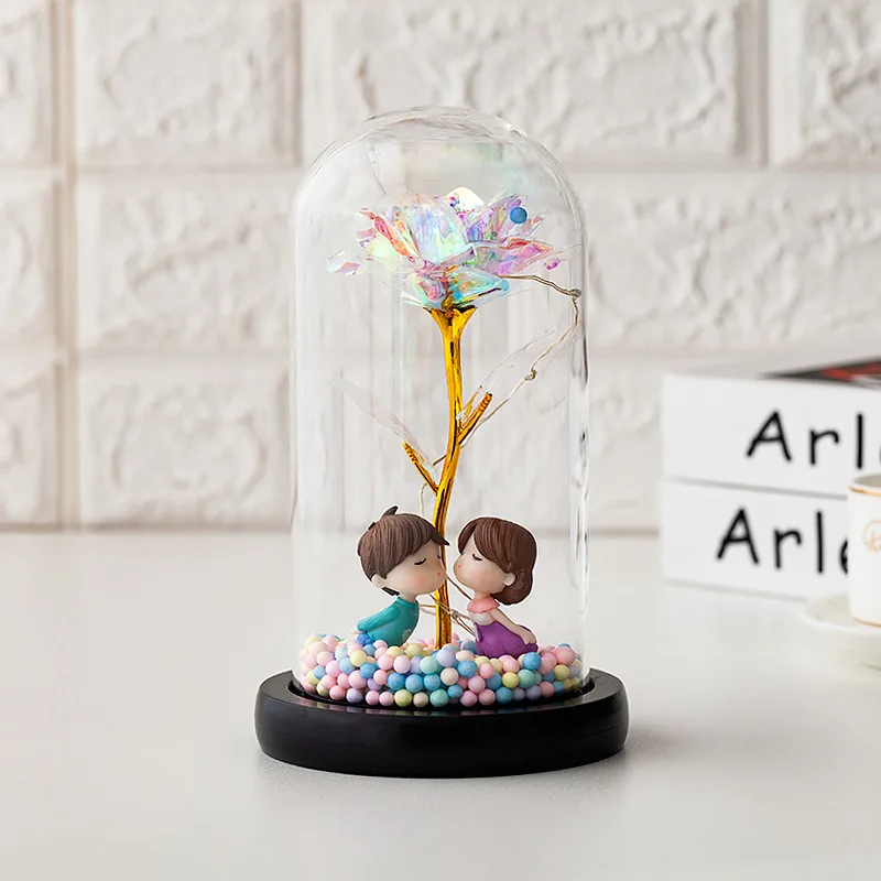 Цветок Красавица и чудовище светодиодная вечная роза в стеклянной фоторамке для