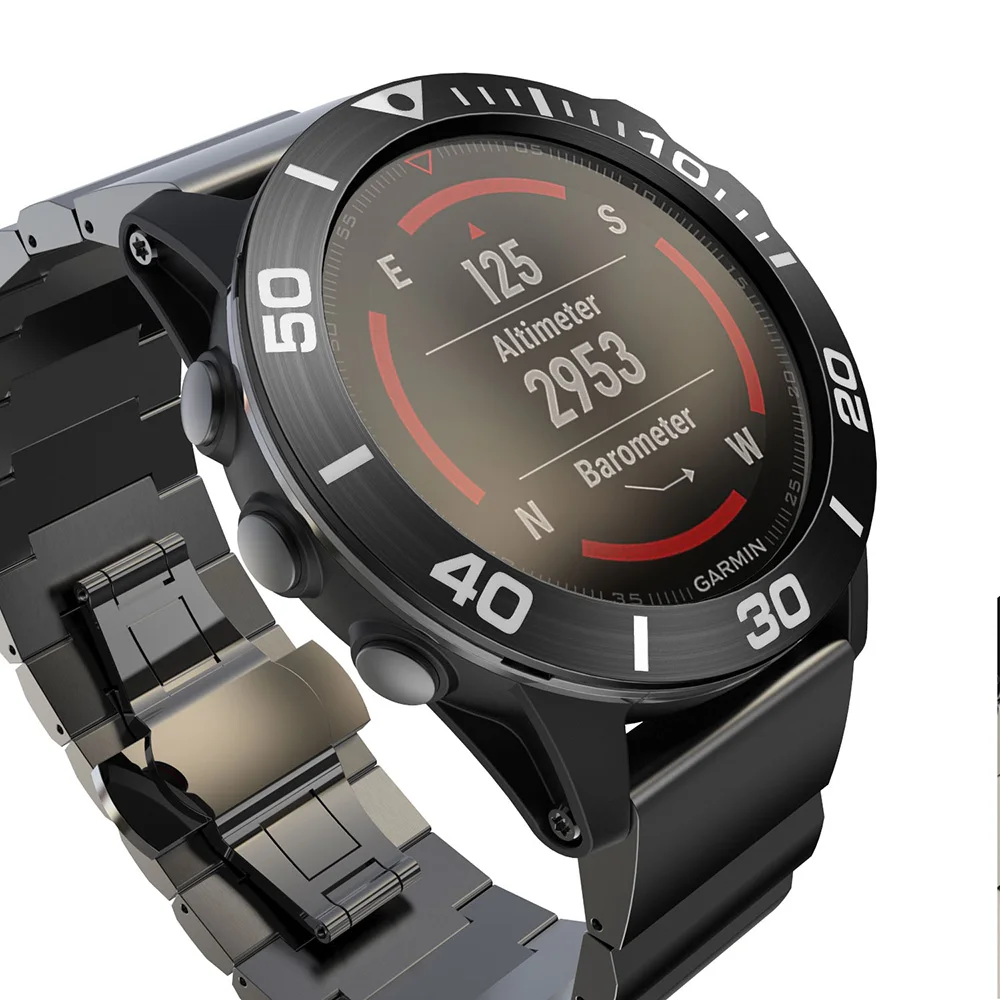 Кольцо для часов Garmin Fenix 5X / Plus из нержавеющей стали с клейкой вставкой защитой от