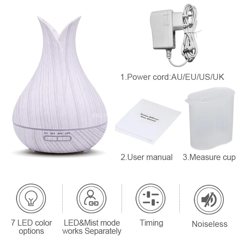 

400ml Air Humidifier Essential Oil Diffuser wood grain Aromatherapy diffusers Aroma Mist Maker 24v led light for Home