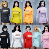 16 sexy tight high collar evening dress women long sleeve long open chest t shirt for 12 female soldier large breast body