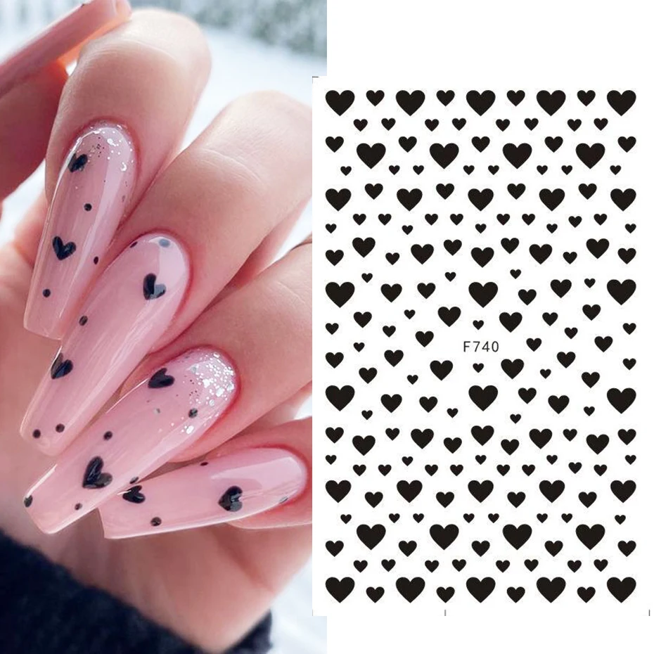 3D наклейки для ногтей 1 шт. черное сердце любовь буквы фольга блестящие звезды