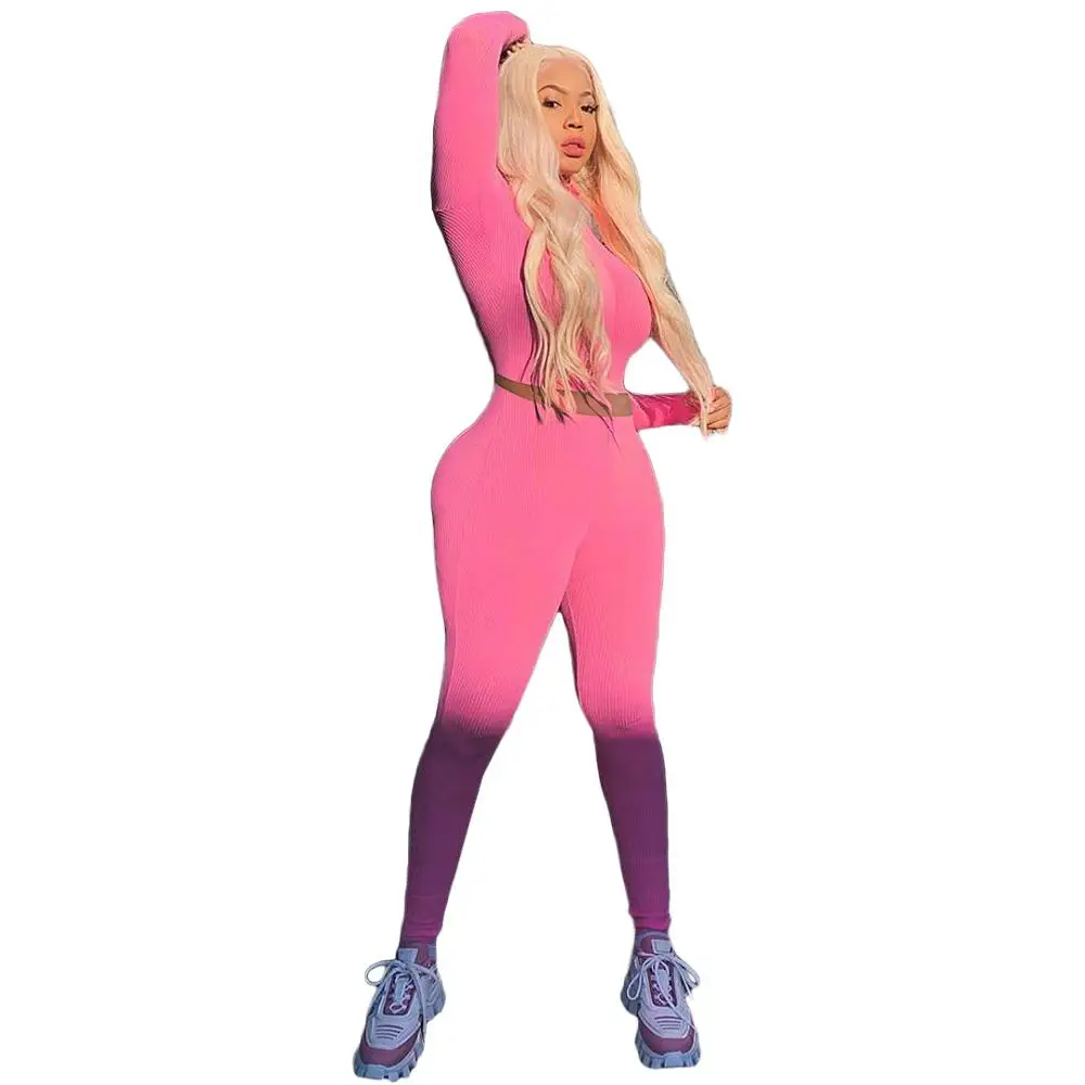 Осенне зимний спортивный женский комплект из двух предметов трикотажные топы на