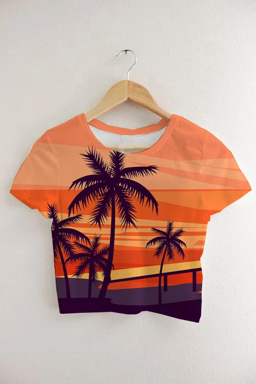 

Custom Made Your Designs Sublimation Print Fun Chill Beach Dayz Milk Silk Crop T-Shirt Tops