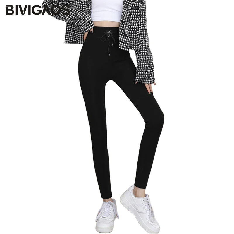

BIVIGAOS Новые зимние плотные леггинсы женские нейлоновые бархатные теплые леггинсы с высокой талией и кулиской эластичные бесшовные теплые б...