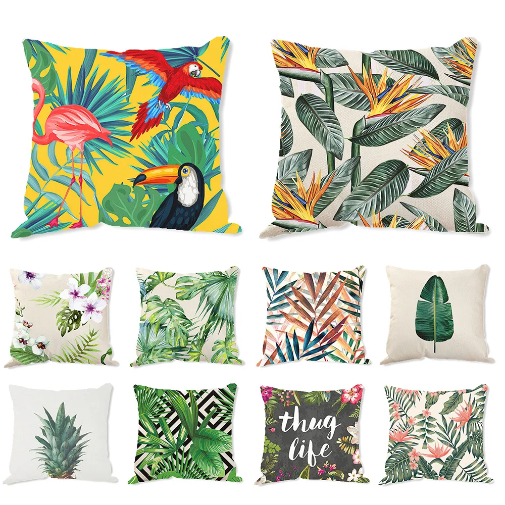 

Tropical Plants Pillow Case Polyester Decorative Pillowcases Green Leaves Throw Pillow Case kussensloop almohada poszewka