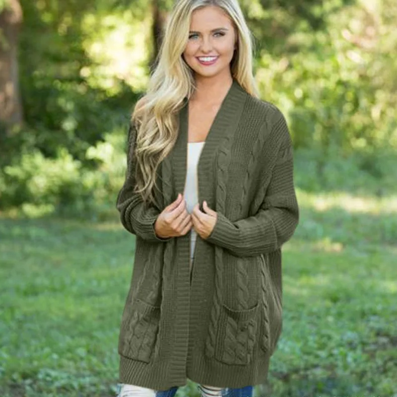 Модный длинный вязаный женский кардиган с рукавом летучая мышь большого размера