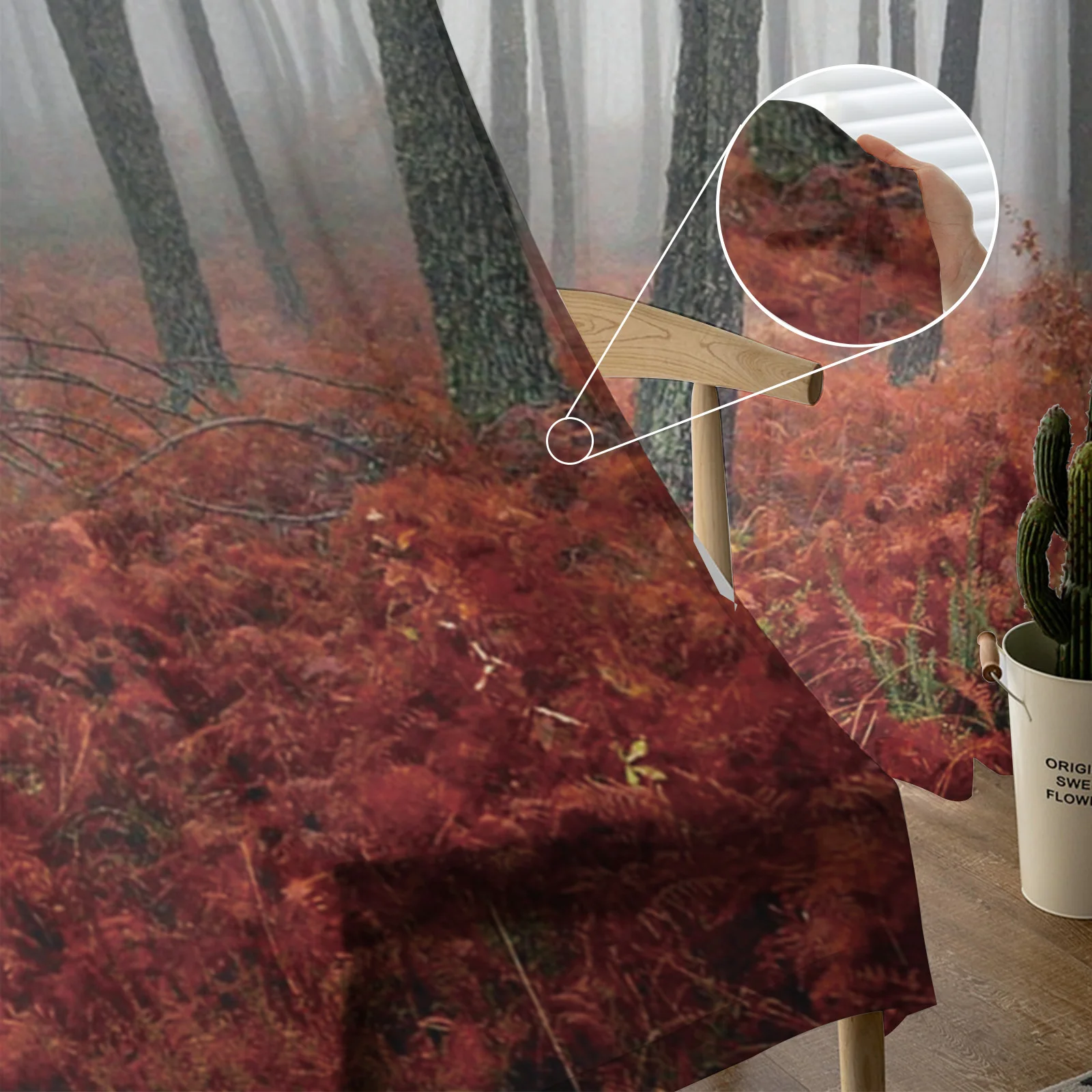 Прозрачные Занавески с изображением красных листьев леса для гостиной