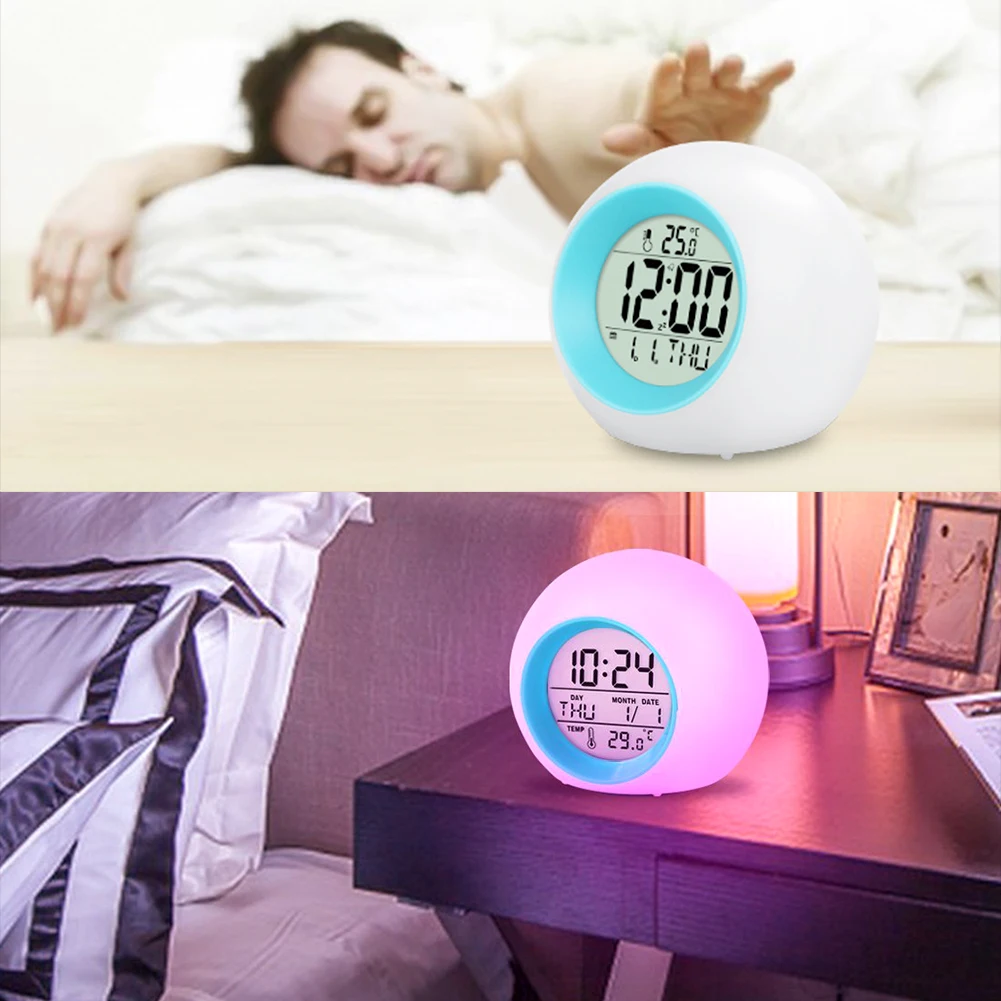 2019 New Creative 7 Color Changing Light Alarm Clock LCD Screen Digital Thermometer Night Glowing Cube Home Decor | Дом и сад