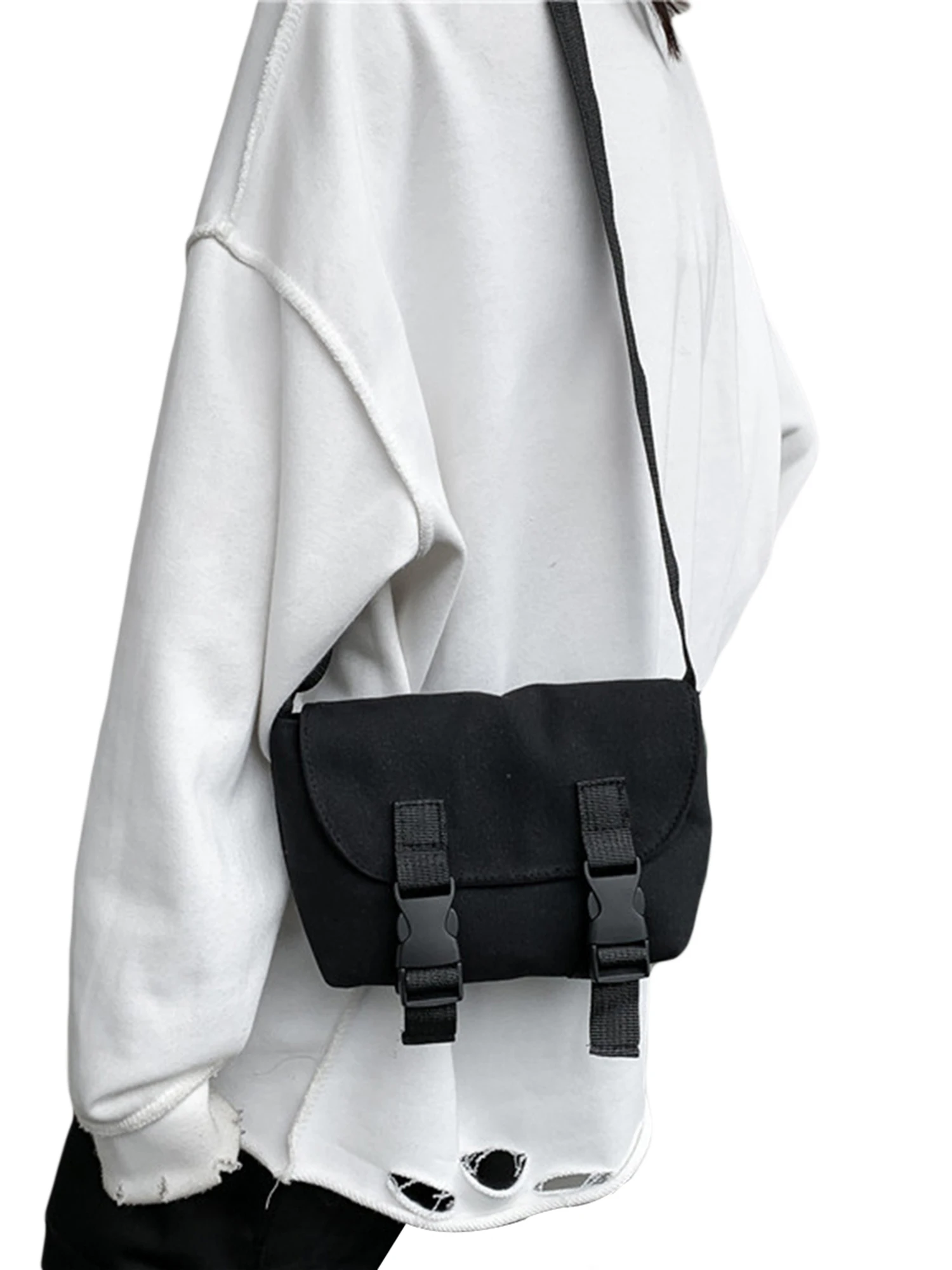 

Women Adjustable Light Weighted Canvas Bag Causal Color Block Crossbody Bag Large Capacity Vintage Messenger Bag White/Black
