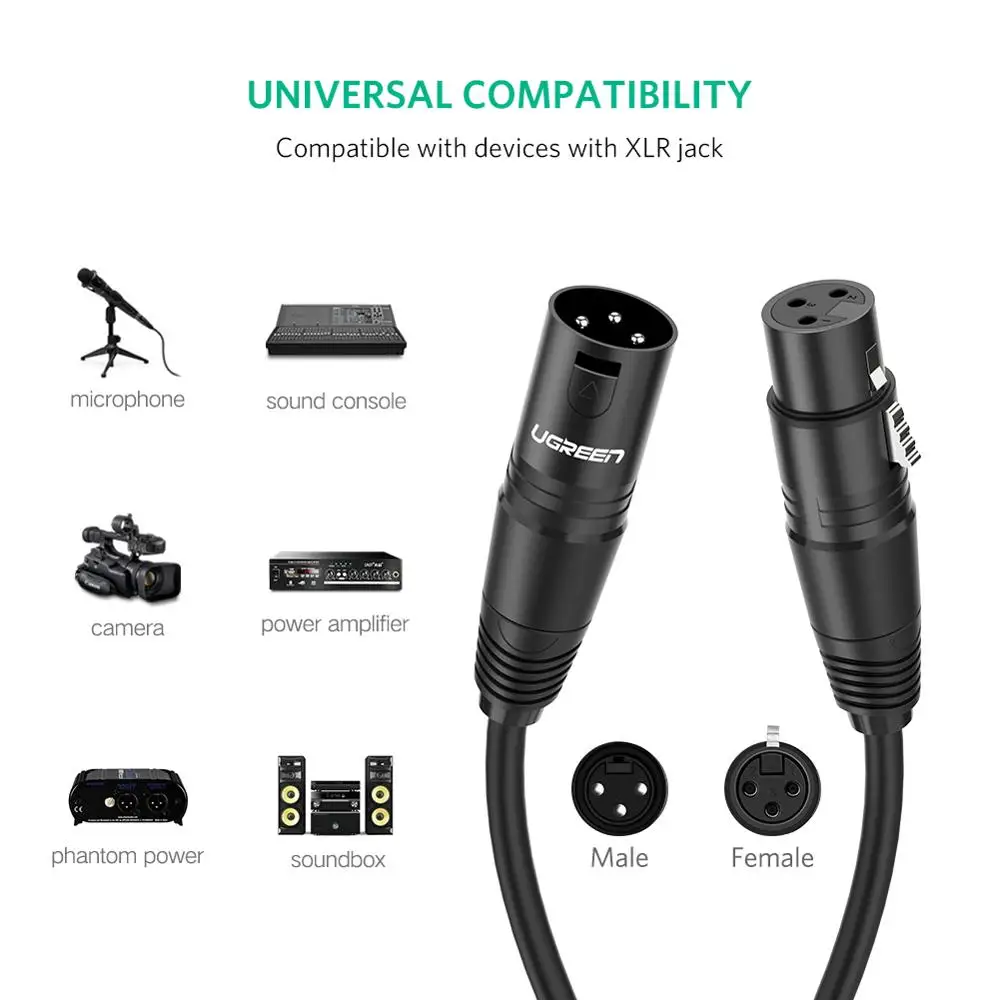 Кабель UGREEN XLR для караоке микрофона звуковая пушка кабель-удлинитель кабель