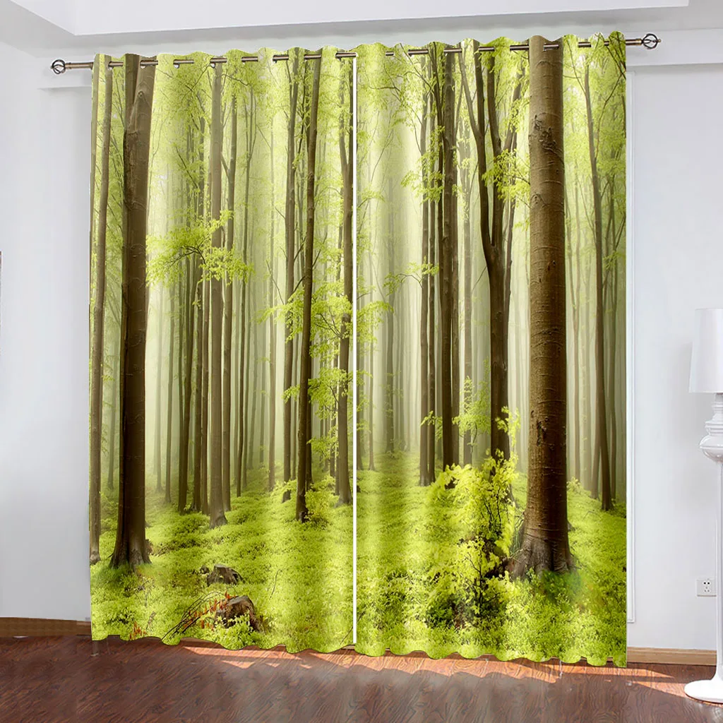 

Mountain Realistic Plant Landscape 3D Pattern Printing Living Room Sunshade Custom Curtain Suit Bedroom with Hook Accessories