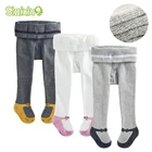 Детские колготки; Чулки для малышей; Однотонные бархатные плотные трикотажные зимние теплые бесшовные хлопковые леггинсы с флисовой подкладкой