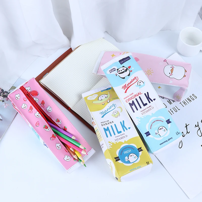 

1pcs Cartoon Milk Bottle School Pencil Case Cute Pu Pen Bag Storage Pouch Stationery