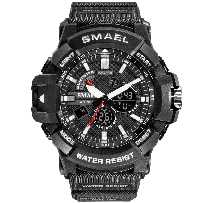 black SMAEL мужские часы Топ бренд Модные Спортивные кварцевые светодиодный цифровые часы 50 м водонепроницаемые наручные мужские часы Relogio Masculino - Цвет: black