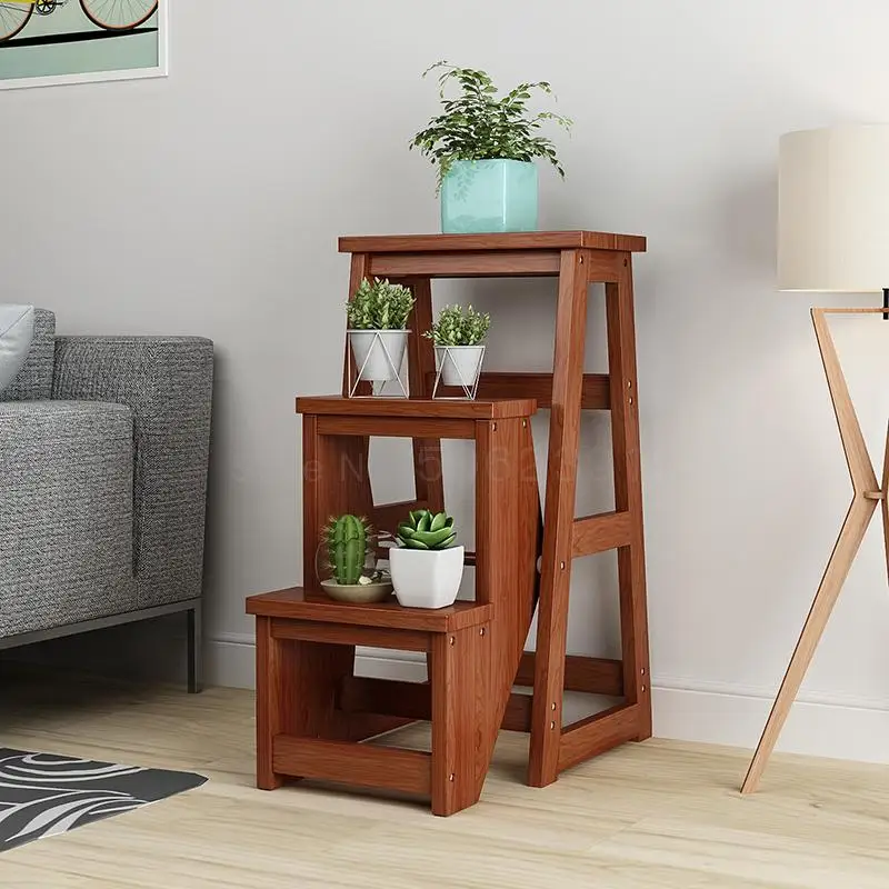 Solid Wooden Ladder Stool Two Or Three Steps Folding Living Room Indoor Multi-functional Climbing Staircase Chai |