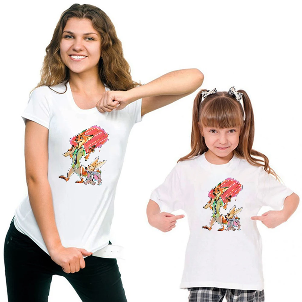 Camisetas Harajuku para ni&ntilde;os, Tops de moda, Camiseta con estampado de Zootopia de Disney, camiseta informal, ropa familiar-0