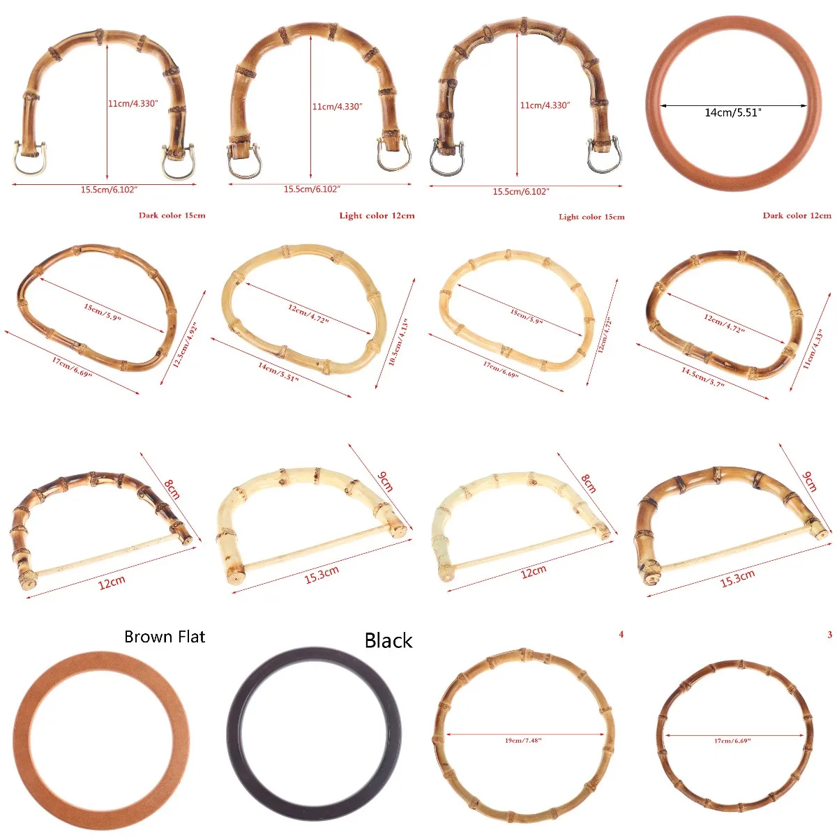 

Handmade Handbag DIY Tote Purse Bag Frame D,O ,U Shape Bamboo Bag Handles Making Bag Accessories Replacement Brown Wood Handles
