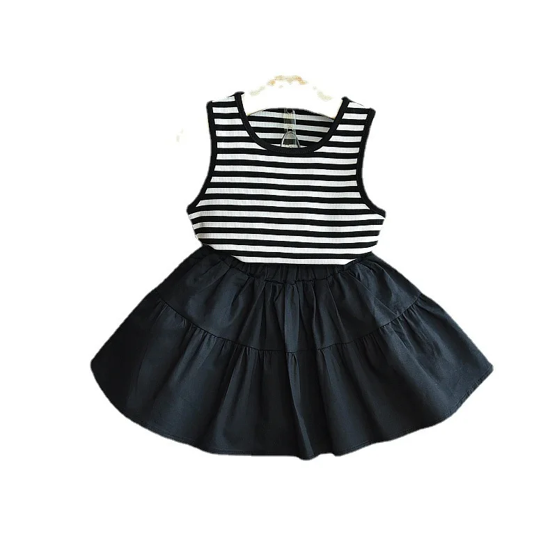 

Girls Suit Summer New Style Korean Striped Sleeveless T-shirt Tops Half-length Skirt Two-piece Sets Boutique Children Clothing