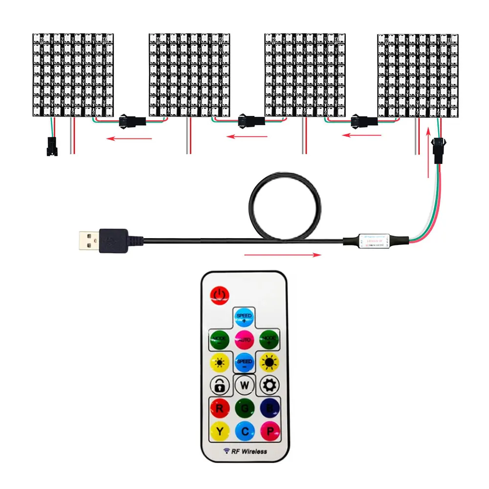 

WS2812b 8x8 8x32 16x16 WS2812 Led Pixel Module 17 Key USB Controller Small Screen Kit Individually Addressable Lamp Beads