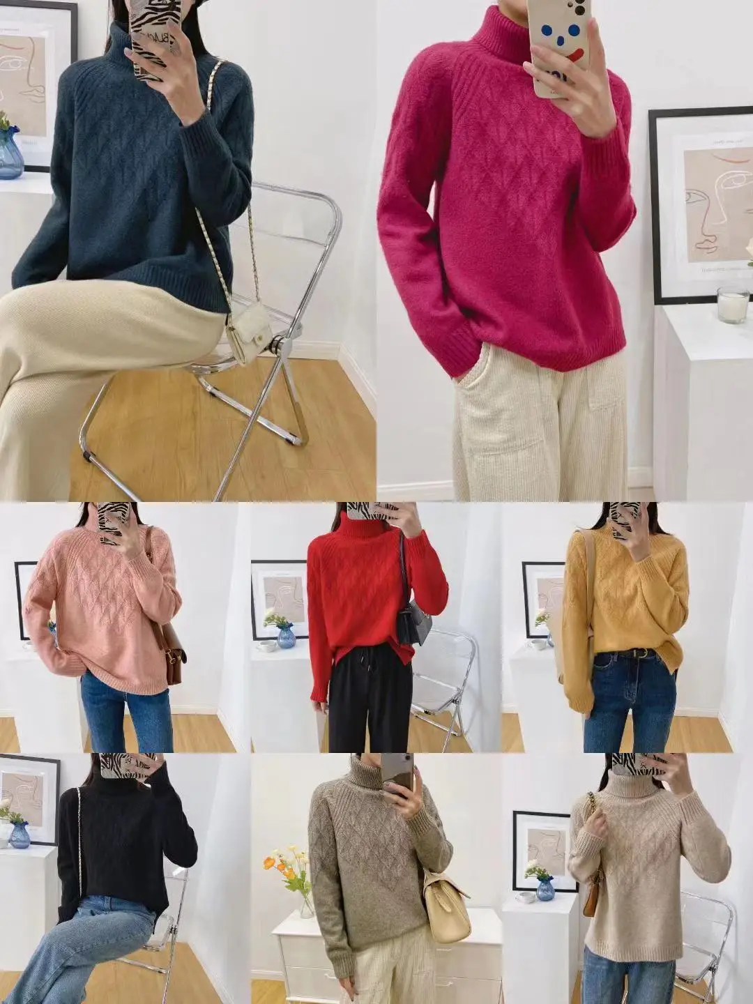 

Lamtrip Geometric Pattern Elegant Lady Turtleneck Pullover Sweater Winter Casual