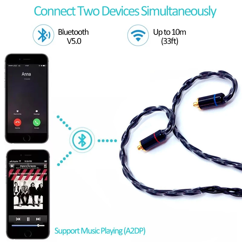 Беспроводной Bluetooth-адаптер Pizen для IEM QCC5125 LDAC/aptX с адаптацией/aptX-HD кабель наушников