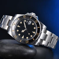 sterile black orange nail surface mens automatic mechanical watch stainless steel color black ceramic ring
