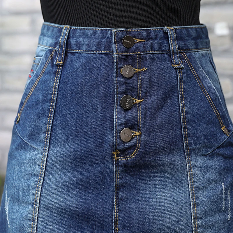 2019 высокое качество летние джинсовые юбки для женщин с высокой талией размера