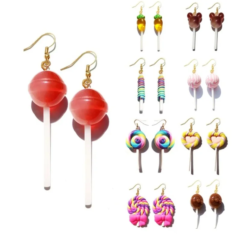 

Earring For Women Resin Lollipop Drop Earrings Children Jewelry Custom Made Handmade Cute Girls Cotton Candy Gift
