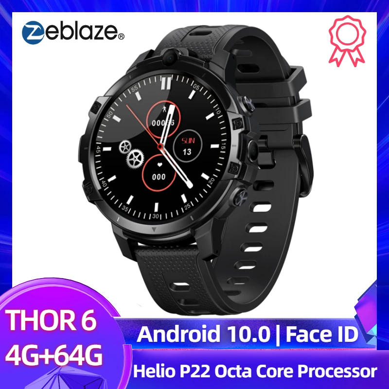 2020 New Zeblaze THOR 6 Smart Watch Men Helio P22 Octa Core Processor 4GB+64GB Android 10.0 Face ID 4G LTE GPS WiFi Smartwatch |