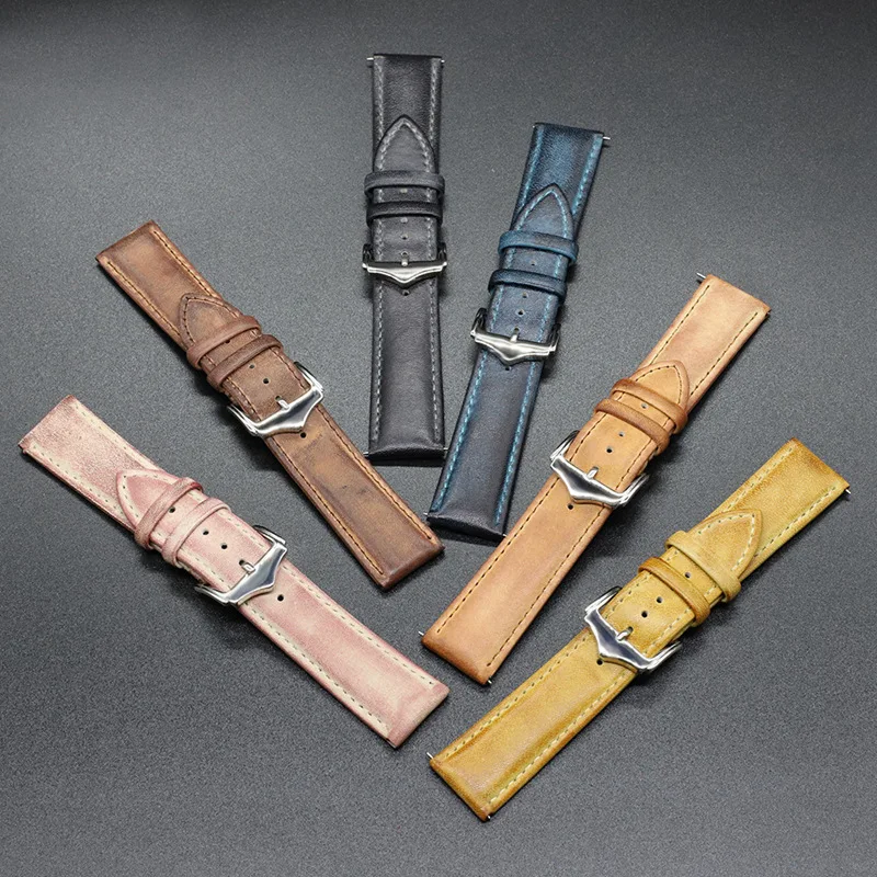 Watch Strap Leather Watch Band 20mm 22mm Watch Bracelet Strap on Men Women's  Smart Watch Replace Belt With Pin Clasp Buckle