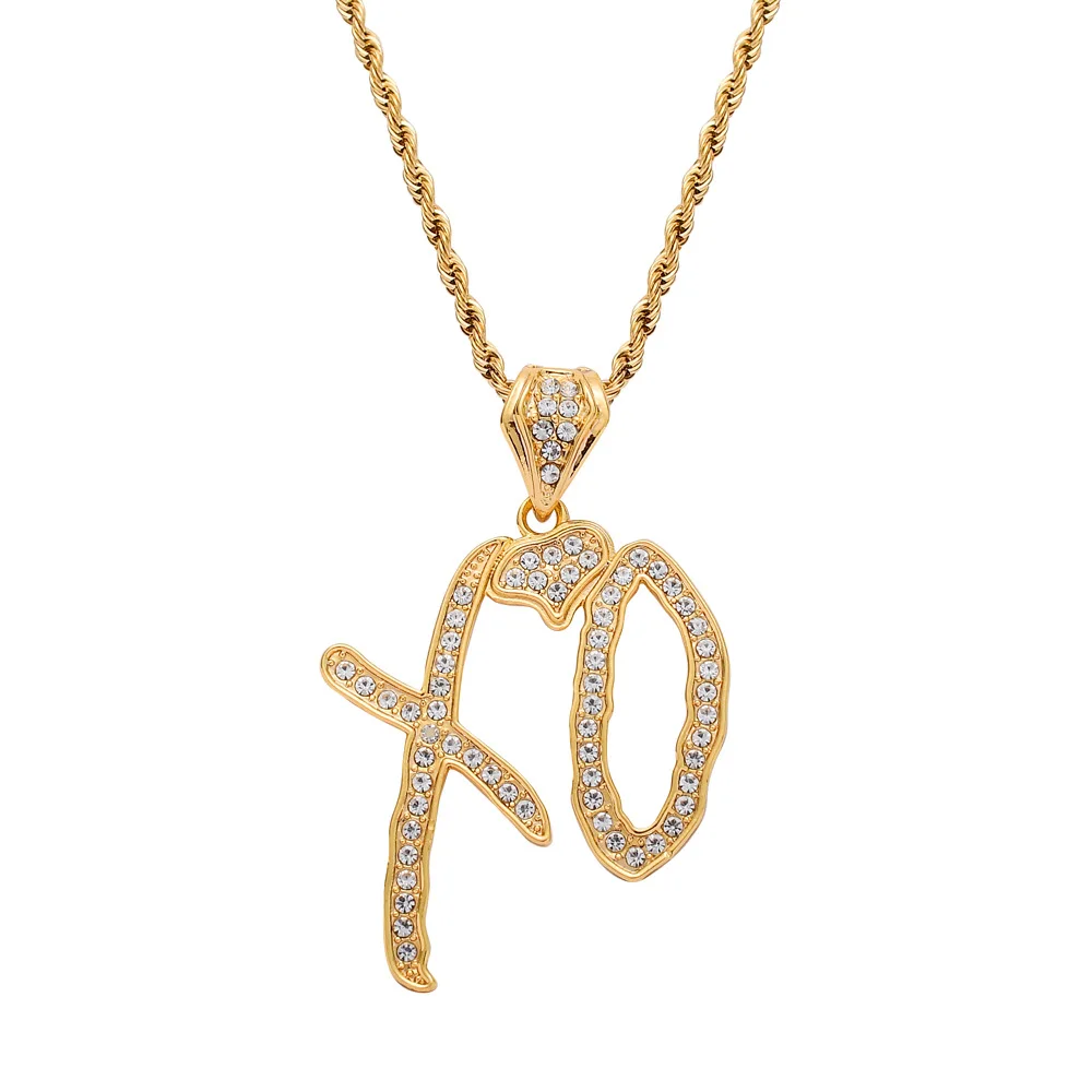 Personality Iced Out Rhinestone Bling Letters XO Necklace Pendant For Men Cuban Rock Hip Hop Chain Bracelets Jewelry | Украшения и
