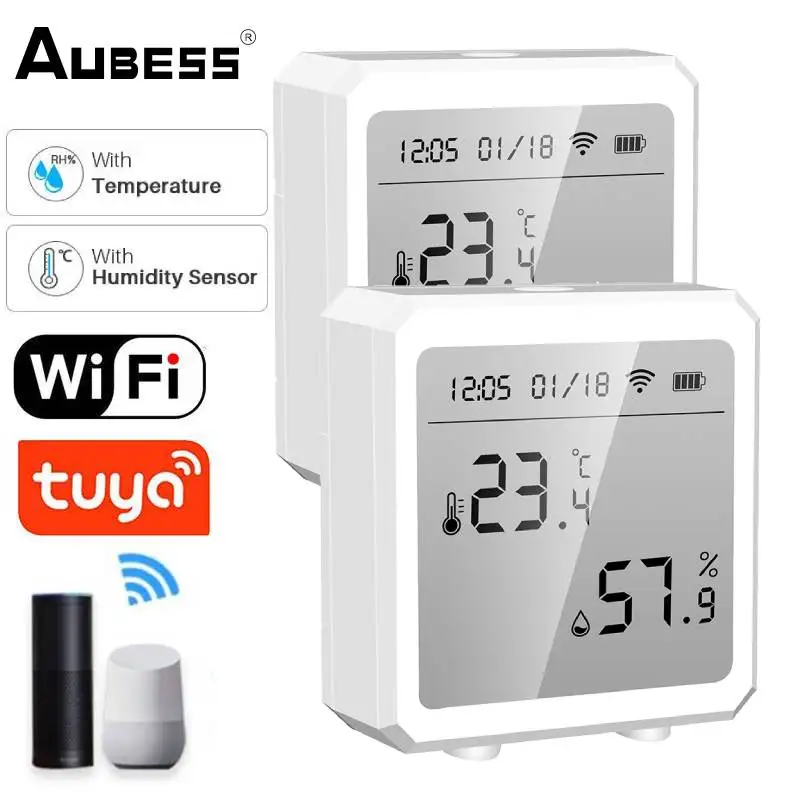 

AUBESS Smart TUYA WiFi Temperature Sensor Bluetooth Hygrometer Thermometer Sensor With Alarm Function For Alexa Google Assistant