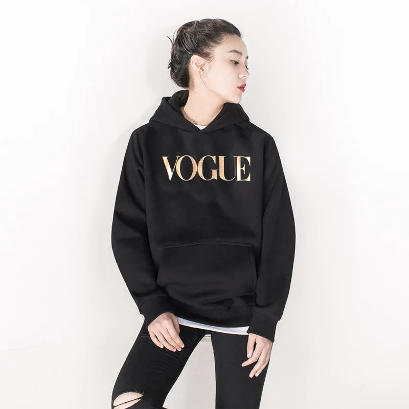 Vogue Принт толстовки с капюшоном надписью Мода 2020 длинным рукавом Для женщин