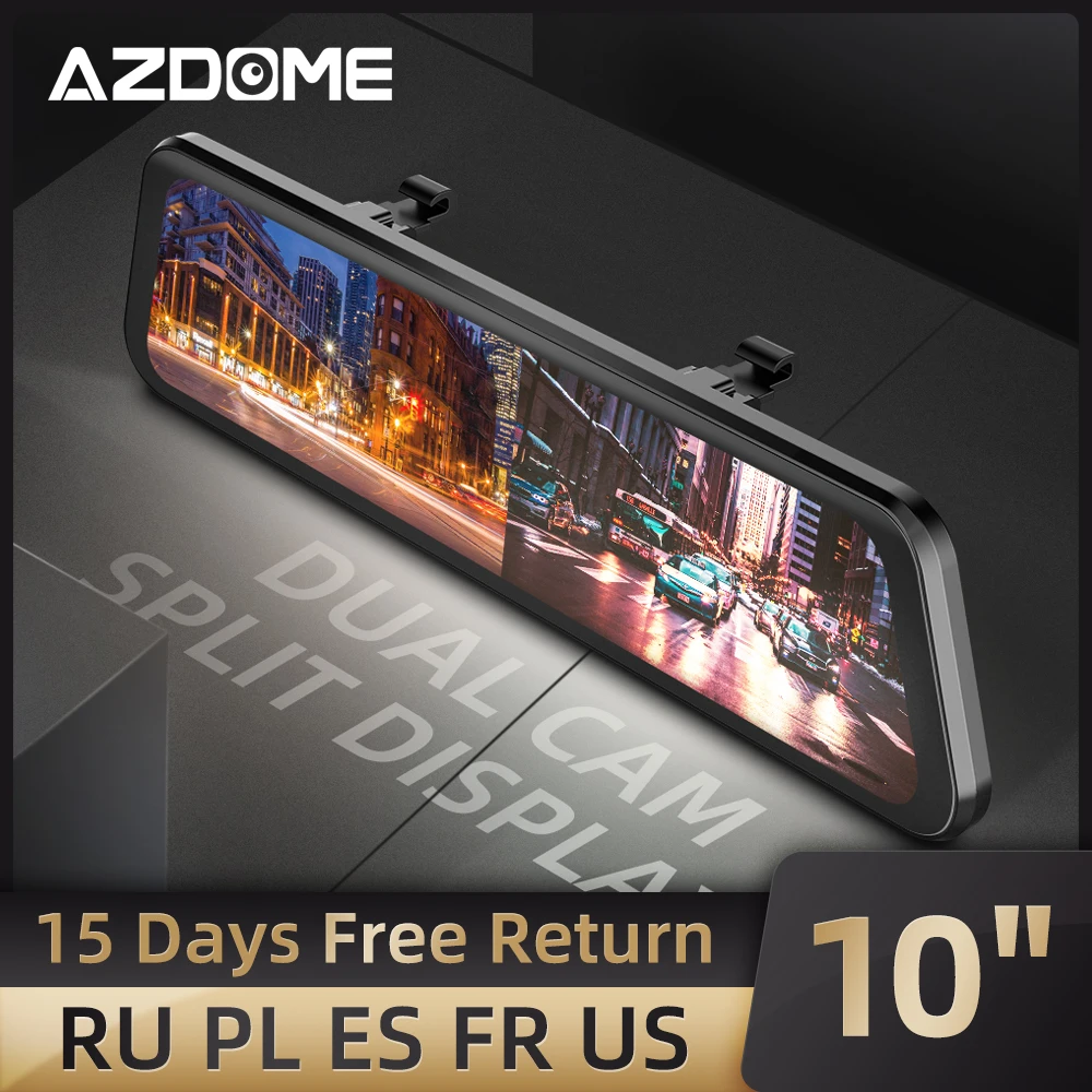 Новейший AZDOME зеркальный видеорегистратор спереди и сзади двойной для