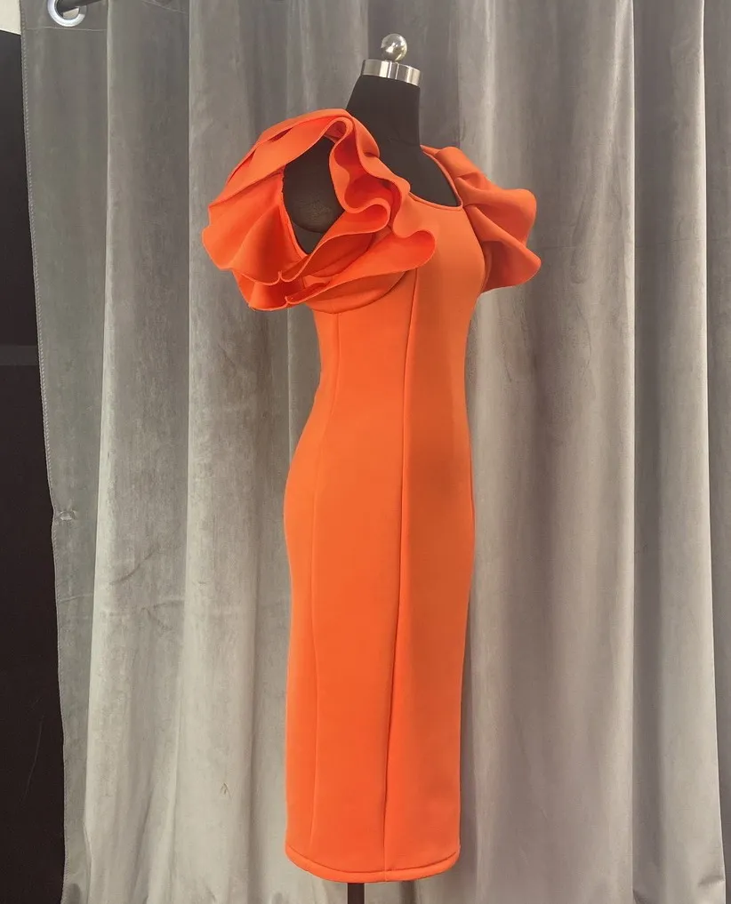

Fashion African Female Evening Package Hip Vestidos Women Bodycon Dress Sexy Ruffle Flare Sleeves Nightclub Slim Party