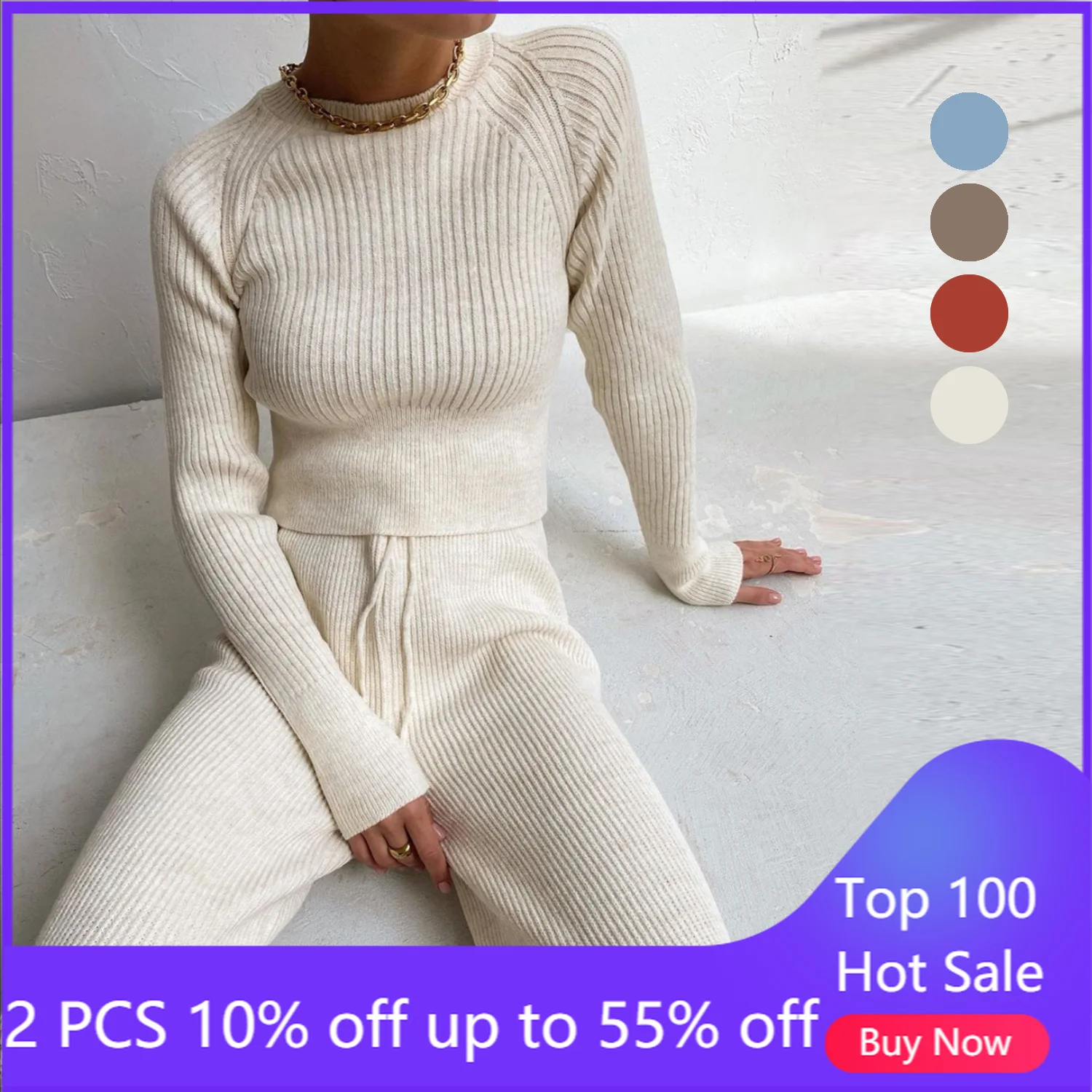 

Женский комплект из 2 предметов, вязаный свитер и брюки с широкими штанинами, осенне-зимняя мягкая женская одежда 2558 #