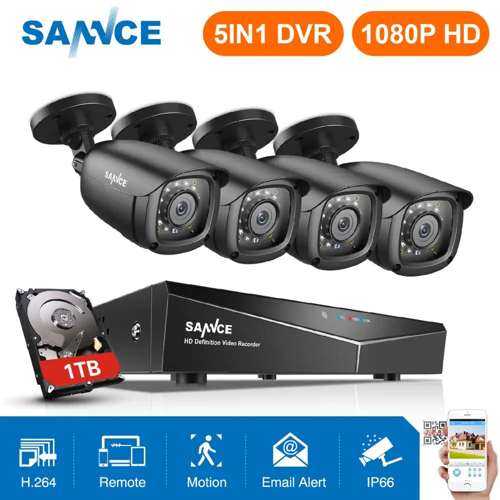 SANNCE 1080P CCTV Системы 4CH камера видеонаблюдения для дома, набор для самостоятельной сборки 1080P HDMI CCTV DVR 4 шт. 1280TVL 1080P открытый безопасности Камера 1 ТБ
