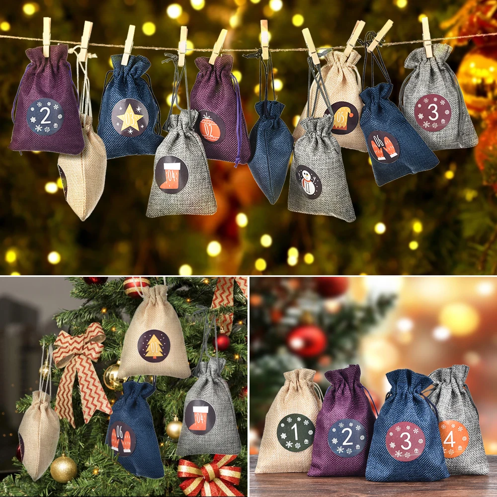 24 шт рождественские конфеты мешок со шнурком подарочные пакеты 1 цифровой